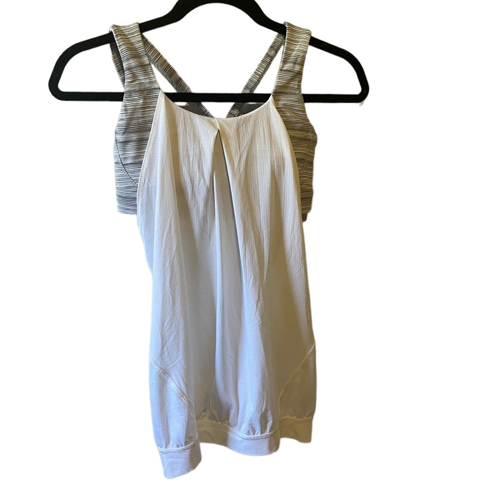 Lululemon Athletica 2-In-1 Workout Tank Top | White and Gray | Size 6, Medium